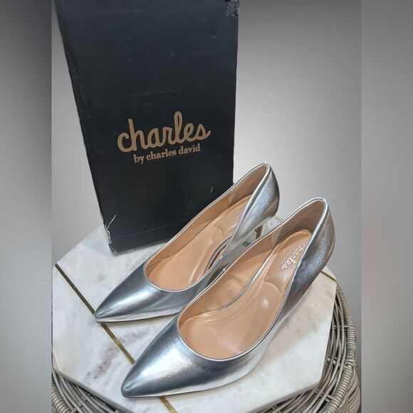 Charles by Charles David Smooth Metallic Sliver Pumps Heels Size 8 - Picture 5 of 12